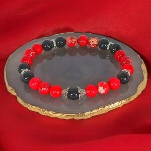 Sea Sediment Jasper & Black Onyx Mala Bracelet Trad Soft Goth Gothic Grunge 00s